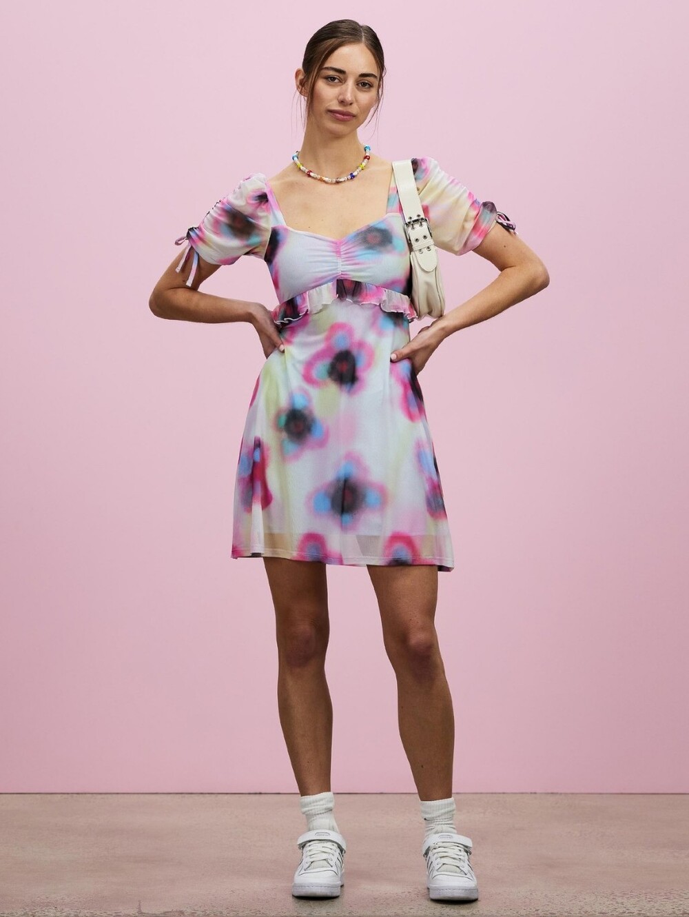 NWT Topshop Spray Paint Floral Ruffle Mesh Mini Tea Dress Size 8-10